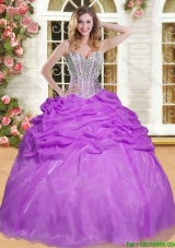 Fashionable Beaded and Pick Ups Sweet 16 Dress in Eggplant Purple