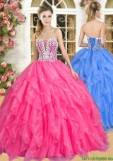 Gorgeous Hot Pink Quinceanera Dress with Beading and Ruffles