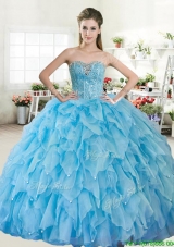Wonderful Big Puffy Baby Blue Quinceanera Dress with Beading and Ruffles