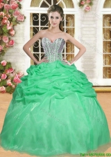 Latest Beaded and Ruffled Organza Quinceanera Dress in Spring Green