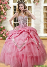 Lovely Coral Red Big Puffy Quinceanera Dress with Beading and Pick Ups