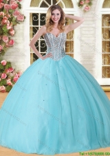 Visible Boning Beaded Bodice Tulle Sweet 16 Dress in Baby Blue