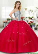 New Style Beaded Big Puffy Sweet 16 Dress in Red