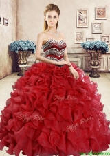 New Style Organza Red Sweet 16 Dress with Beading and Ruffles