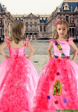 Lovely Spaghetti Straps Cap Sleeves Little Girl Pageant Dress with Appliques and Ruffles