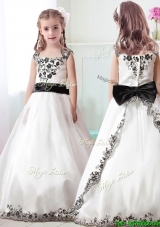 Lovely Straps White Flower Girl Dress with Appliques and Belt