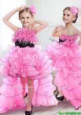 New Spaghetti Straps High Low Girls Party Dress with Ruffles and Belt