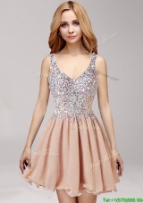 2016 Unique Straps Criss Cross Champagne Prom Dress with Ruffles and Beading