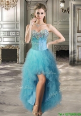 2016 Best Selling Beaded and Ruffled Tulle Prom Dress in Teal