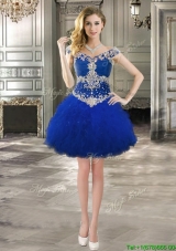 Luxurious Off the Shoulder Cap Sleeves Prom Dress with Beading and Ruffles
