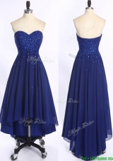 Perfect High Low Royal Blue Evening Dress with Beading