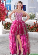 Sweet Beaded and Ruffled Organza Prom Dress in High Low