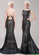 Luxurious Square Black Evening Dress with Sequins and Appliques