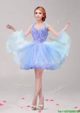 Beautiful Halter Top Short Prom Dress with Ruffles and Hand Made Flowers