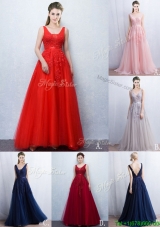 Best Selling V Neck Brush Train Prom Dress with Appliques and Belt