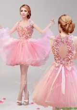 Perfect Halter Top Short Prom Dress with Hand Made Flowers and Ruffles
