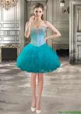 Affordable Beaded Bodice and Ruffles Short Prom Dress in Teal