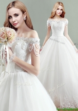 Elegant Puffy Skirt Applique Wedding Dress with Off the Shoulder