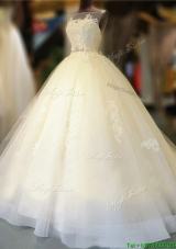 Gorgeous Bateau Open Back Bowknot Wedding Dress with Court Train