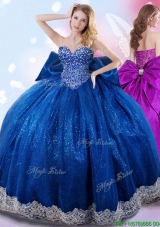 2017 Exclusive Beaded Bodice and Bowknot Quinceanera Dress in Royal Blue