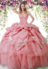 2017 Latest Watermelon Red Quinceanera Dress with Beading and Pick Ups