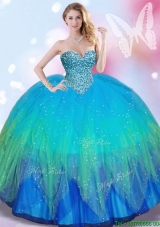 2017 Popular Rainbow Tulle Big Puffy Quinceanera Dress with Beading