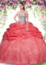 2017 Romantic Red Organza Quinceanera Dress with Pick Ups and Beading