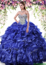 Exclusive Beaded and Ruffled Royal Blue Quinceanera Dress in Organza