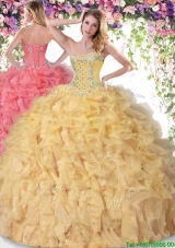 Hot Sale Gold Sweet 16 Dress with Beading and Ruffles