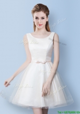 2017 New Style Bowknot Scoop Off White Short Dama Dress in Tulle