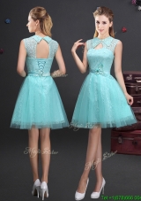 2017 Best Turndown Aquamarine Short Prom Dress with Appliques