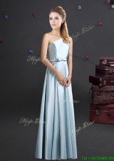 2017 Discount One Shoulder Long Dama Dress in Light Blue