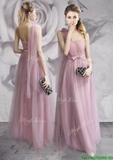 Exquisite One Shoulder Lavender Long Prom Dress with Hand Made Flowers