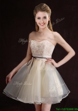 Gorgeous Belted and Applique Short Bridesmaid Dress in Organza