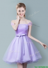 Low Price Lavender Short Bridesmaid Dress with Off the Shoulder