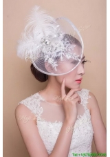 Affordable Feathers and Rhinestoned White Headpieces for Wedding