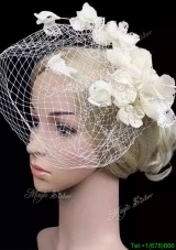 Fashionable White Headpieces with Hand Made Flowers and Net Yarn Bridal Hat