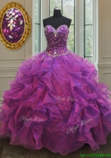 2017 Beautiful Puffy Skirt Beaded and Sequined Purple Sweet 16 Dress with Ruffles