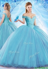 Beautiful Beaded Bodice Organza Quinceanera Dress with Brush Train