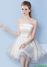 Cheap Strapless Off White Bridesmaid Dress with Bowknot
