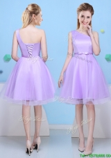 Modest A Line One Shoulder Lavender Bridesmaid Dress for Party