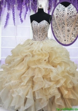 Pretty Visible Boning Beaded Ruffled Quinceanera Dress in Champagne