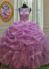 Cheap See Through Scoop Beaded and Bubble Quinceanera Dress with Ruffles