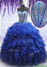 Most Popular Visible Boning Ruffled Quinceanera Dress with Beaded Bodice