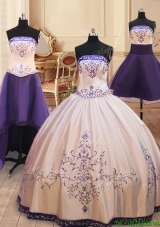 Strapless Embroideried Satin Detachable Quinceanera Dress with Zipper Up