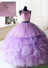 Exquisite Laced and Ruffled Quinceanera Dress in Organza and Tulle