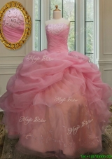 2017 Latest Really Puffy Strapless Watermelon Red Sweet 15 Dress with Appliques