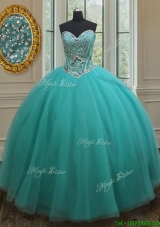 Popular Really Puffy Beaded Bodice Quinceanera Dress in Turquoise