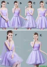 Cheap Tulle Bowknot and Ruched Prom Dress in Lavender