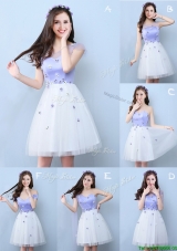 New Style Applique Tulle Short Bridesmaid Dress in White and Lavender